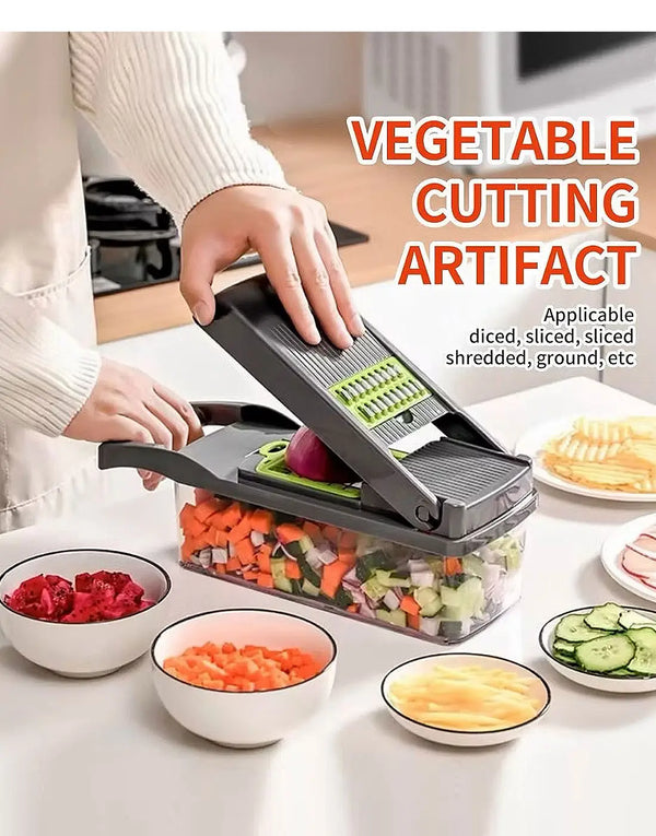 16  in 1 Multifunctional Vegetable Chopper, Cutter, Dicer & Slicer with 8 Interchangeable Blades