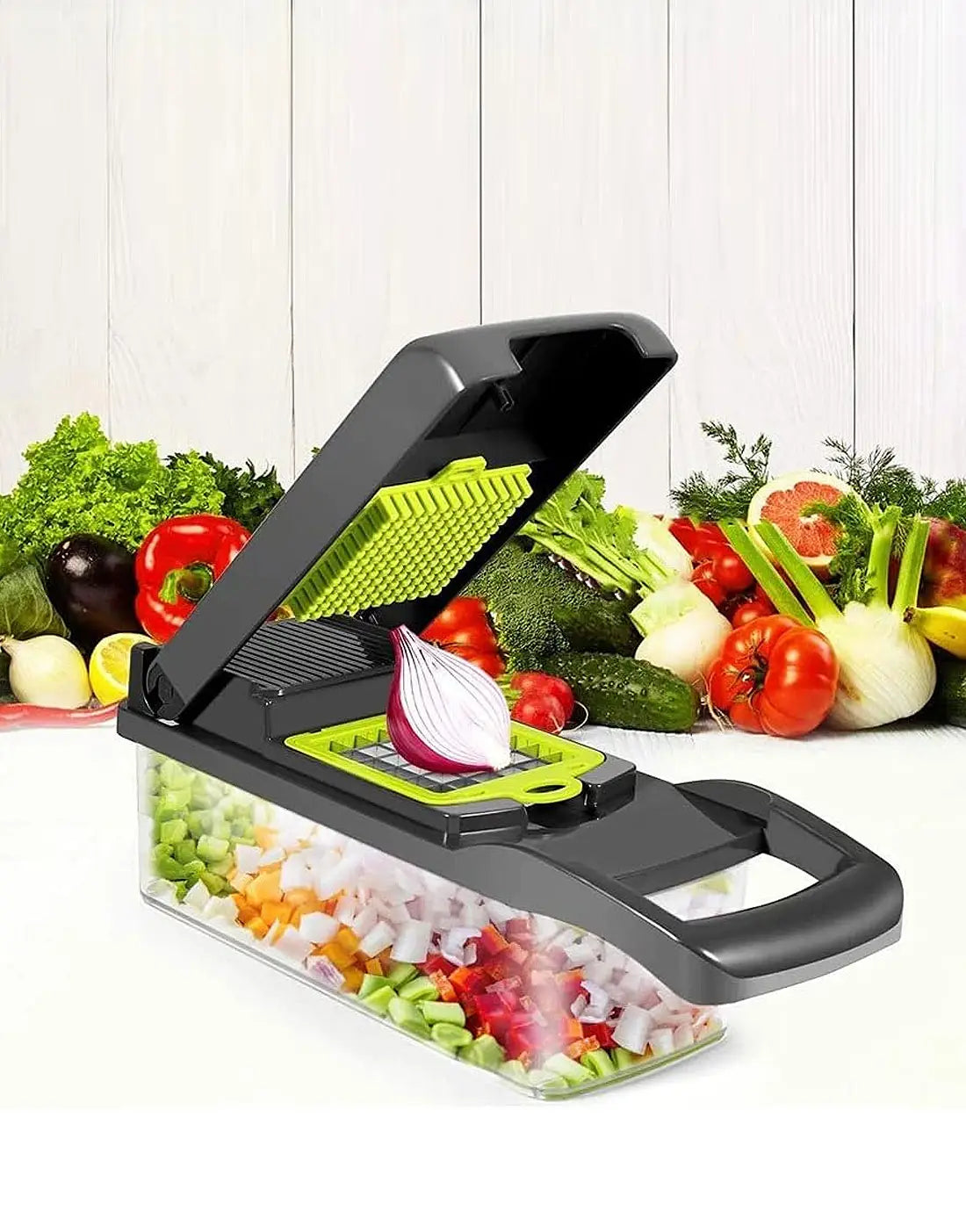 16  in 1 Multifunctional Vegetable Chopper, Cutter, Dicer & Slicer with 8 Interchangeable Blades