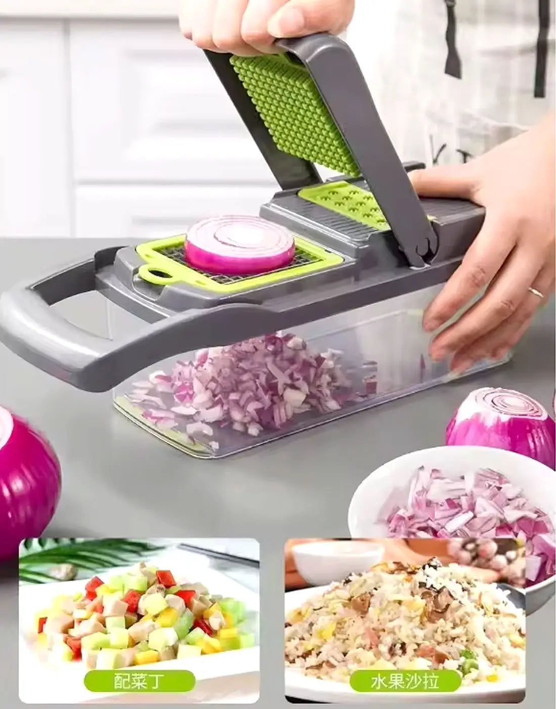 16  in 1 Multifunctional Vegetable Chopper, Cutter, Dicer & Slicer with 8 Interchangeable Blades